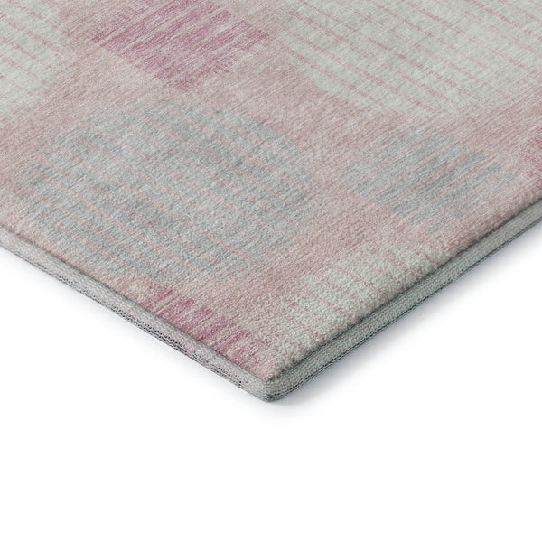 HomeRoots 8' Pink Ivory Gray Geometric Washable Round Rug - Stylish, Durable, UV-Protected for Any Room 671567