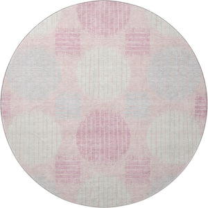 HomeRoots 8' Pink Ivory Gray Geometric Washable Round Rug - Stylish, Durable, UV-Protected for Any Room 671567