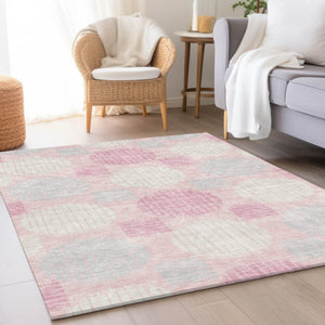 HomeRoots 8' X 10' Washable Pink, Ivory & Gray Geometric Area Rug – Stain Resistant & UV Protected for Families 671568