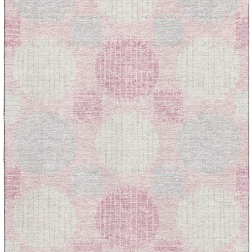 HomeRoots 8' X 10' Washable Pink, Ivory & Gray Geometric Area Rug – Stain Resistant & UV Protected for Families 671568