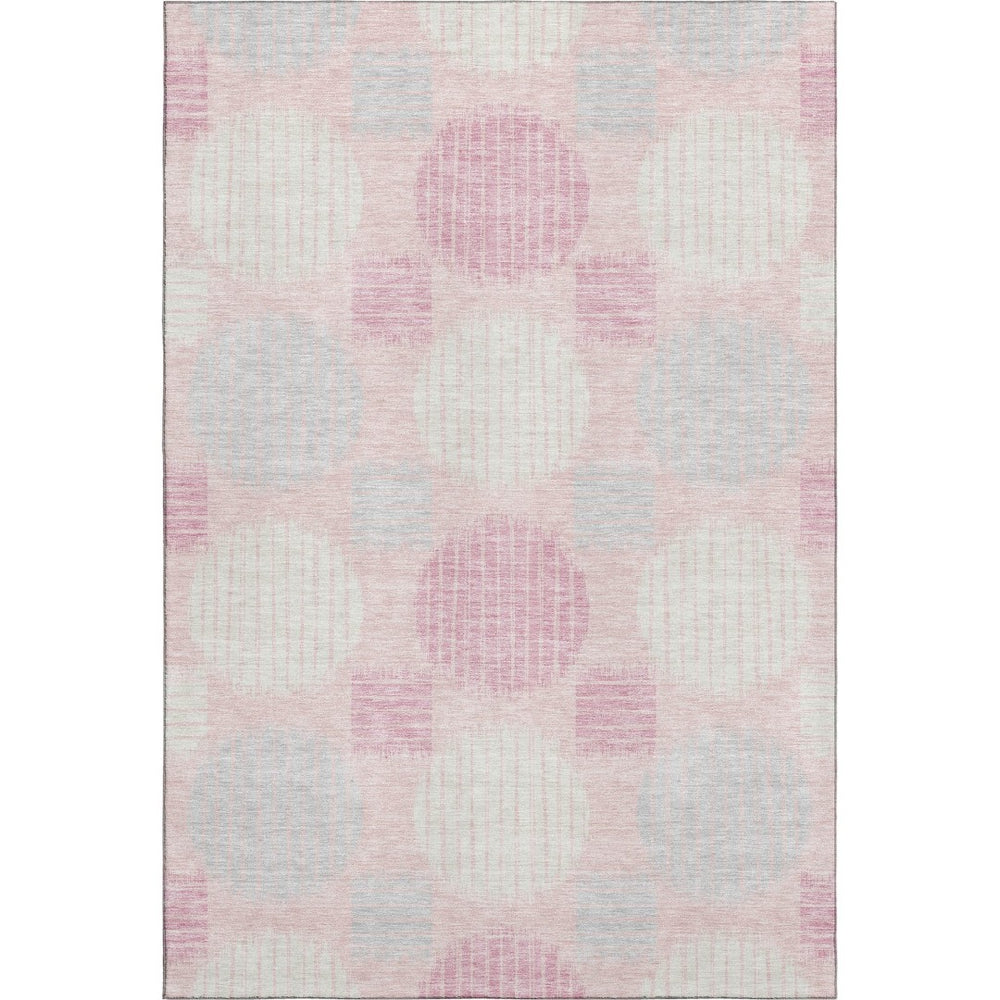 HomeRoots 9' X 12' Modern Pink, Ivory & Gray Geometric Washable Area Rug with UV Protection for Busy Homes 671569
