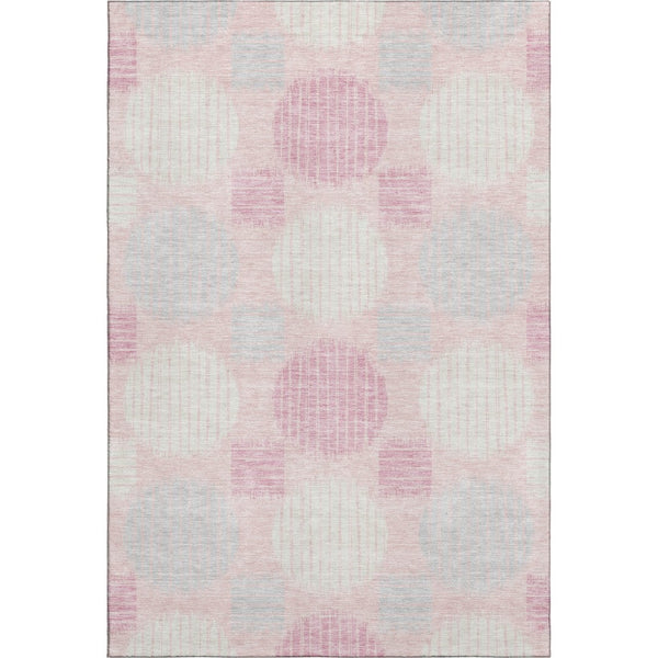 HomeRoots 9' X 12' Modern Pink, Ivory & Gray Geometric Washable Area Rug with UV Protection for Busy Homes 671569