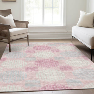 HomeRoots 9' X 12' Modern Pink, Ivory & Gray Geometric Washable Area Rug with UV Protection for Busy Homes 671569