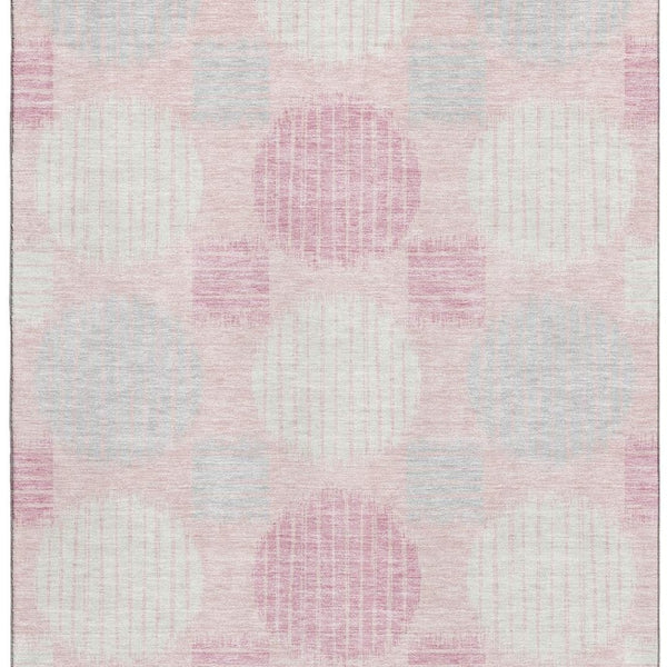 HomeRoots 9' X 12' Modern Pink, Ivory & Gray Geometric Washable Area Rug with UV Protection for Busy Homes 671569