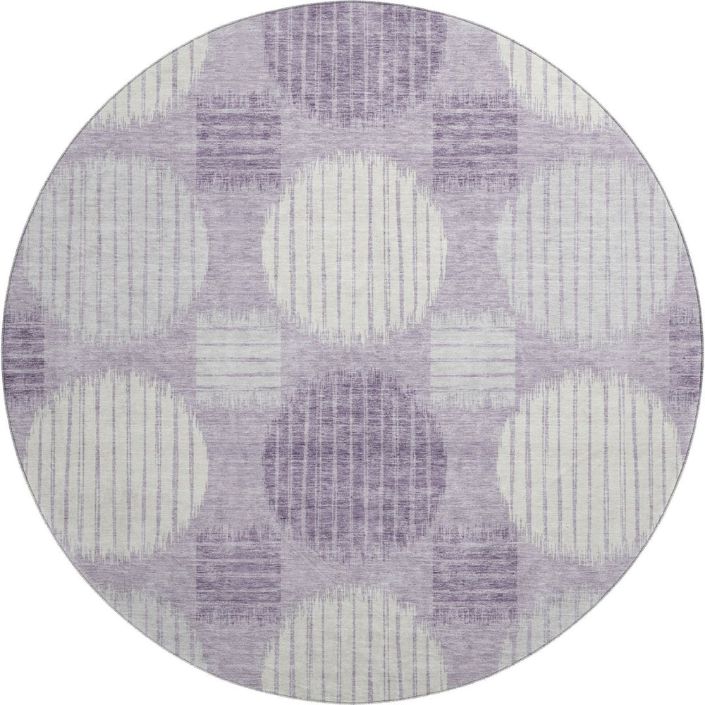 HomeRoots 8' Contemporary Purple, Ivory & Gray Geometric Round Rug - Washable, UV Protected & Durable Design 671573