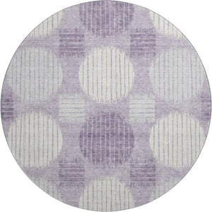 HomeRoots 8' Contemporary Purple, Ivory & Gray Geometric Round Rug - Washable, UV Protected & Durable Design 671573
