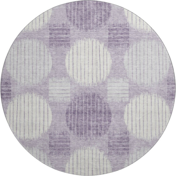 HomeRoots 8' Contemporary Purple, Ivory & Gray Geometric Round Rug - Washable, UV Protected & Durable Design 671573