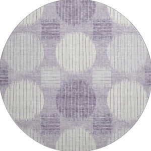 HomeRoots 8' Contemporary Purple, Ivory & Gray Geometric Round Rug - Washable, UV Protected & Durable Design 671573
