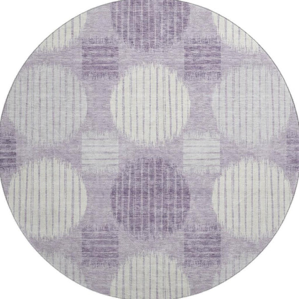 HomeRoots 8' Contemporary Purple, Ivory & Gray Geometric Round Rug - Washable, UV Protected & Durable Design 671573