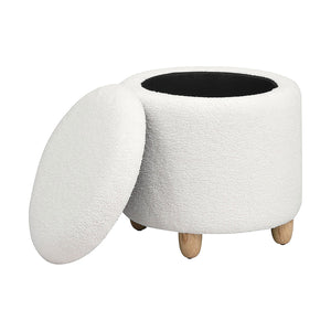 English Elm Faux Round Sheepskin Storage Ottoman with Removable Lid and Natural Wood Legs for Cozy Living Space Ivory B016P383359