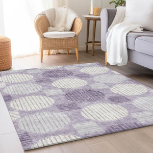 HomeRoots 9' X 12' Purple, Ivory & Gray Geometric Washable Area Rug - Durable, Stylish & UV Protected Design 671575