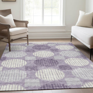 HomeRoots 9' X 12' Purple, Ivory & Gray Geometric Washable Area Rug - Durable, Stylish & UV Protected Design 671575
