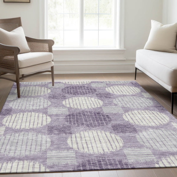 HomeRoots 9' X 12' Purple, Ivory & Gray Geometric Washable Area Rug - Durable, Stylish & UV Protected Design 671575