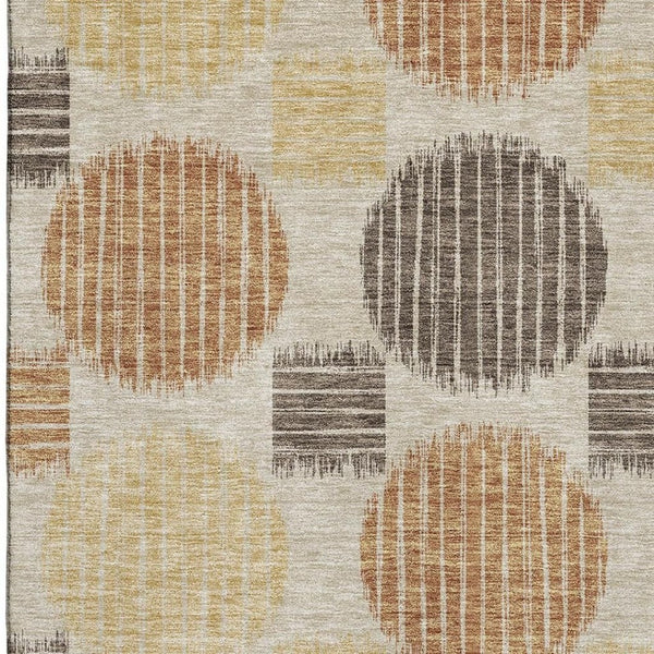 HomeRoots 5' X 8' Tan Gold and Brown Geometric Area Rug - Washable, UV Protected, Stain-Resistant & Stylish 671578