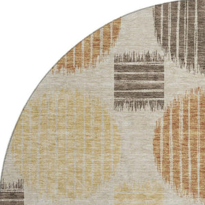 HomeRoots 8' Tan Gold And Brown Geometric Round Rug - Washable, UV Protected, Perfect for High-Traffic Areas 671579