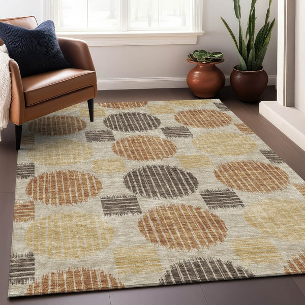 HomeRoots 8' X 10' Stylish Tan Gold Brown Geometric Area Rug – Washable, UV Protected, Ideal for Homes! 671580