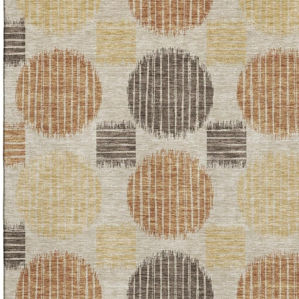 HomeRoots 9' X 12' Tan Gold Brown Geometric Area Rug - Durable, Washable, UV Protected for High-Traffic Spaces 671581
