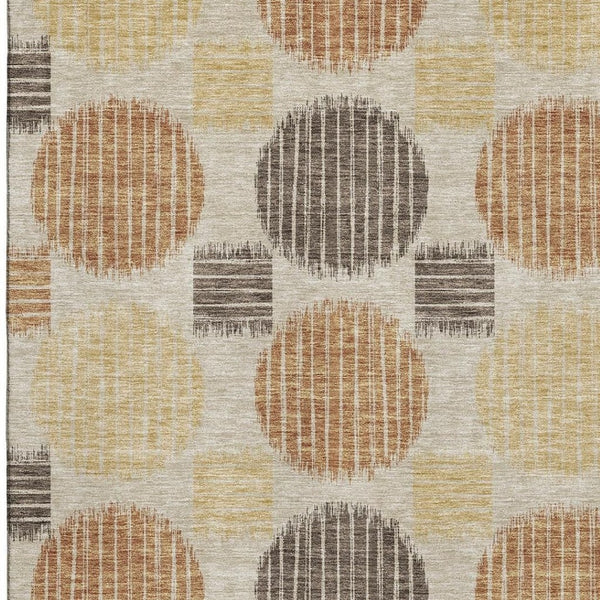 HomeRoots 9' X 12' Tan Gold Brown Geometric Area Rug - Durable, Washable, UV Protected for High-Traffic Spaces 671581