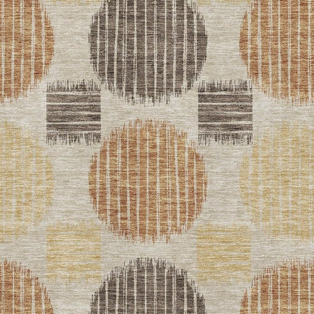 HomeRoots 10' Tan, Gold & Brown Geometric Washable Area Rug – UV Protected, Stain Resistant, Perfect for Families! 671582