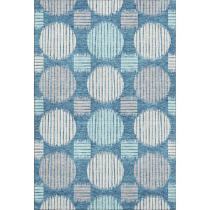 HomeRoots 5' Stylish Teal, Ivory & Gray Geometric Washable Area Rug – Durable, UV-Protected & Easy Care! 671584