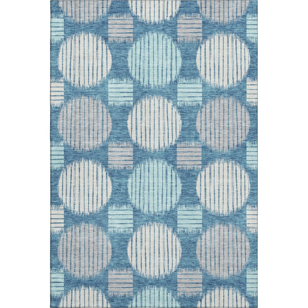HomeRoots 5' Stylish Teal, Ivory & Gray Geometric Washable Area Rug – Durable, UV-Protected & Easy Care! 671584