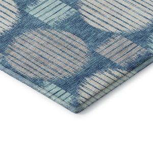 HomeRoots 5' Stylish Teal, Ivory & Gray Geometric Washable Area Rug – Durable, UV-Protected & Easy Care! 671584