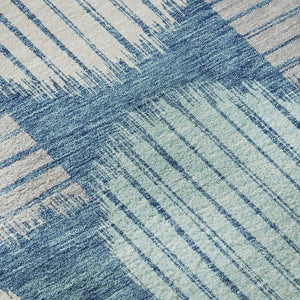 HomeRoots 5' Stylish Teal, Ivory & Gray Geometric Washable Area Rug – Durable, UV-Protected & Easy Care! 671584
