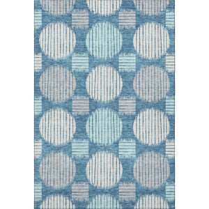 HomeRoots 5' Stylish Teal, Ivory & Gray Geometric Washable Area Rug – Durable, UV-Protected & Easy Care! 671584