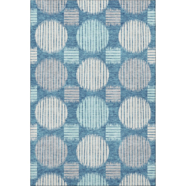 HomeRoots 5' Stylish Teal, Ivory & Gray Geometric Washable Area Rug – Durable, UV-Protected & Easy Care! 671584