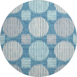 HomeRoots 8' Teal Ivory And Gray Geometric Round Rug – Washable, Stain-Resistant, UV Protected & Family-Friendly 671585