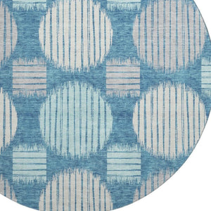 HomeRoots 8' Teal Ivory And Gray Geometric Round Rug – Washable, Stain-Resistant, UV Protected & Family-Friendly 671585