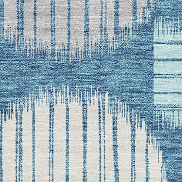 HomeRoots 8' X 10' Teal Ivory Gray Geometric Area Rug - Washable, UV-Protected, Modern Design for Families 671586