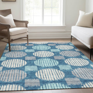 HomeRoots 10' X 14' Stylish Teal Ivory Gray Geometric Area Rug – Washable, UV Protected & Perfect for Pets! 671588