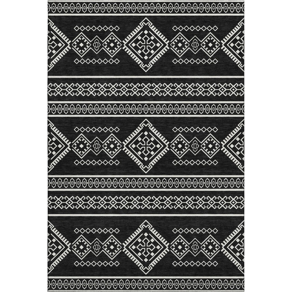 HomeRoots 8' X 10' Black And Ivory Southwestern Washable Area Rug - UV Protected, Durable & Stylish Design 671598