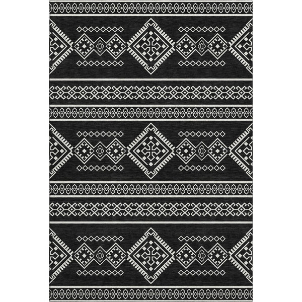 HomeRoots 9' X 12' Black And Ivory Southwestern Area Rug - Durable, Stain-Resistant, UV Protected for All Rooms 671599