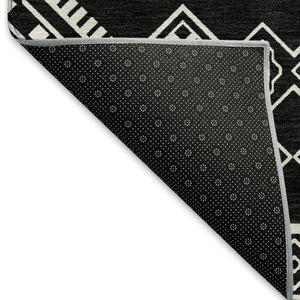 HomeRoots 9' X 12' Black And Ivory Southwestern Area Rug - Durable, Stain-Resistant, UV Protected for All Rooms 671599
