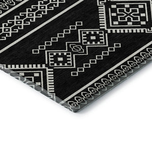 HomeRoots 9' X 12' Black And Ivory Southwestern Area Rug - Durable, Stain-Resistant, UV Protected for All Rooms 671599