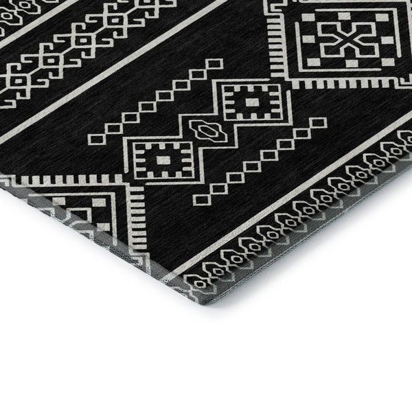 HomeRoots 9' X 12' Black And Ivory Southwestern Area Rug - Durable, Stain-Resistant, UV Protected for All Rooms 671599