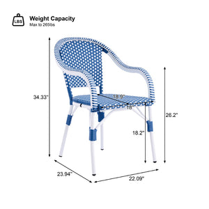 English Elm Outdoor Woven Rattan Bistro Armchairs Set of 2 Aluminum Frame Patio Cafe Seating Blue,White N768P386559W