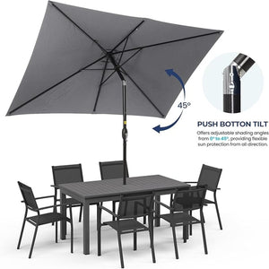 English Elm 6.5 X 10 Ft Rectangular Outdoor Patio Umbrella with Crank Tilt Uv Resistant Canopy Gray B082P454956