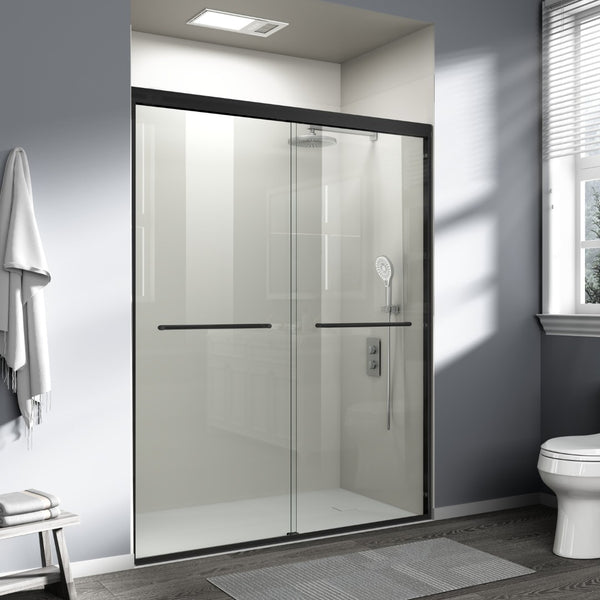 English Elm 56-60 in Semi-frameless Bypass Shower Door Matte Black Tempered Glass Walk-in W1573P239432