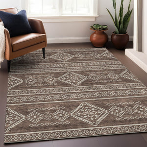 HomeRoots 5' X 8' Southwestern Washable Area Rug – Durable UV-Protected, Stain-Resistant, Earthy Design for Homes 671602
