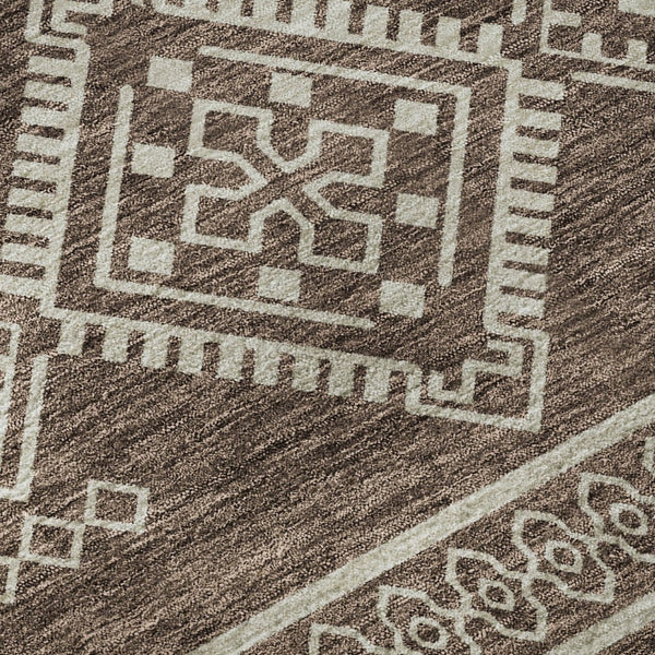 HomeRoots 8' Round Southwestern Washable Rug – Durable, UV-Protected, Stylish Brown & Beige for Any Space! 671603