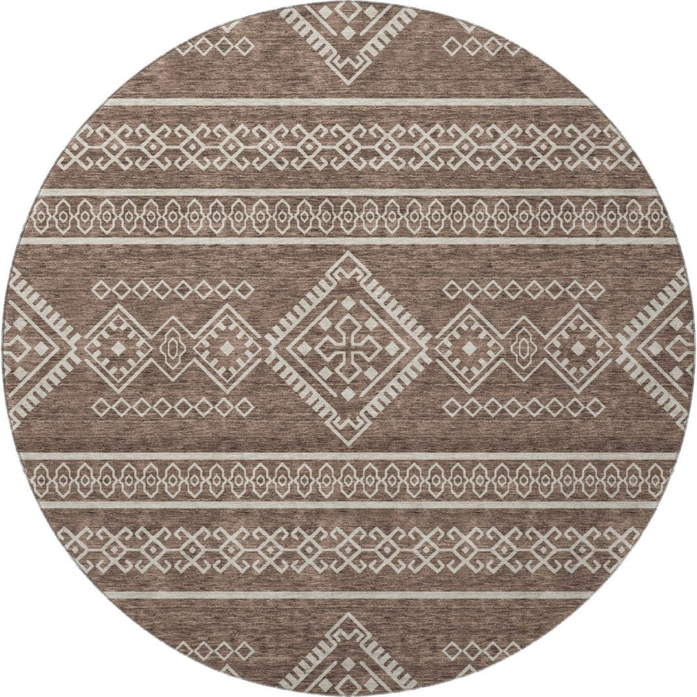 HomeRoots 8' Round Southwestern Washable Rug – Durable, UV-Protected, Stylish Brown & Beige for Any Space! 671603