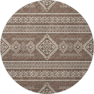 HomeRoots 8' Round Southwestern Washable Rug – Durable, UV-Protected, Stylish Brown & Beige for Any Space! 671603