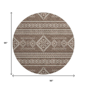 HomeRoots 8' Round Southwestern Washable Rug – Durable, UV-Protected, Stylish Brown & Beige for Any Space! 671603