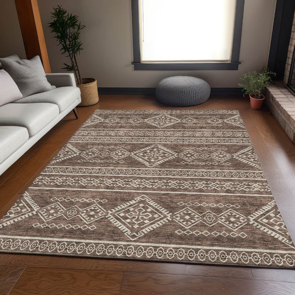 HomeRoots 9' X 12' Southwestern Area Rug - Washable, UV-Protected, Stain-Resistant for High-Traffic Homes 671605