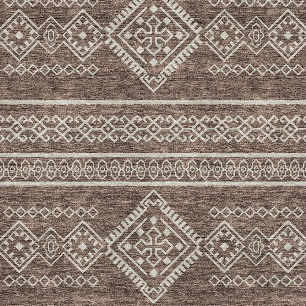 HomeRoots 10' X 14' Stylish Brown & Beige Southwestern Washable Area Rug with UV Protection for Active Homes 671606