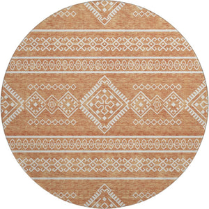 HomeRoots 8' Copper and Ivory Southwestern Round Rug – Washable, UV-Protected, Stain-Resistant for Busy Homes 671609