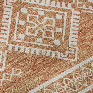 HomeRoots 8' Copper and Ivory Southwestern Round Rug – Washable, UV-Protected, Stain-Resistant for Busy Homes 671609